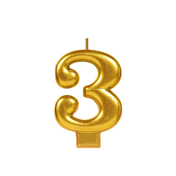 Gold Number 3 Birthday Candle