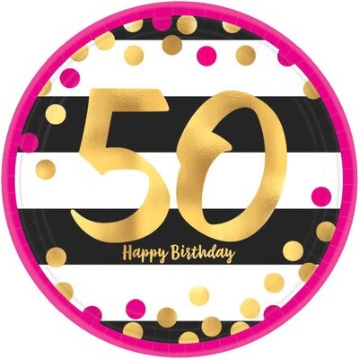 50th Birthday Pink & Gold 9" Dinner Plates 50th Birthday Pink & Gold 9" Dinner Plates
