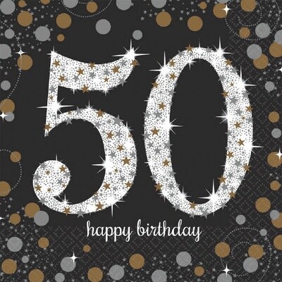 50th Birthday Black & Gold Luncheon Napkins 50th Birthday Black & Gold Luncheon Napkins