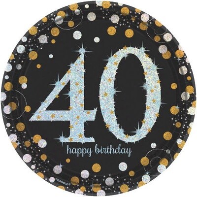 40th Birthday Black & Gold 9" Dinner Plates 40th Birthday Black & Gold 9" Dinner Plates