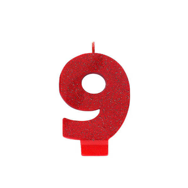 Glitter Red Number 9 Birthday Candle