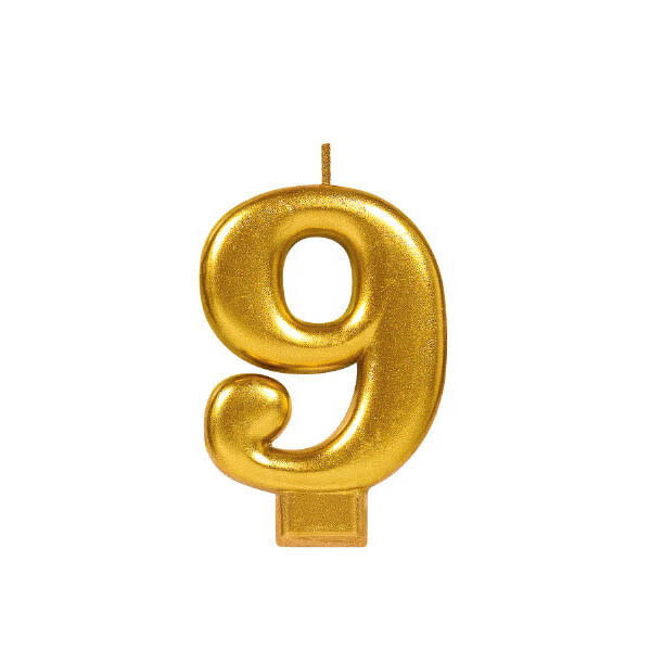 Gold Number 9 Birthday Candle