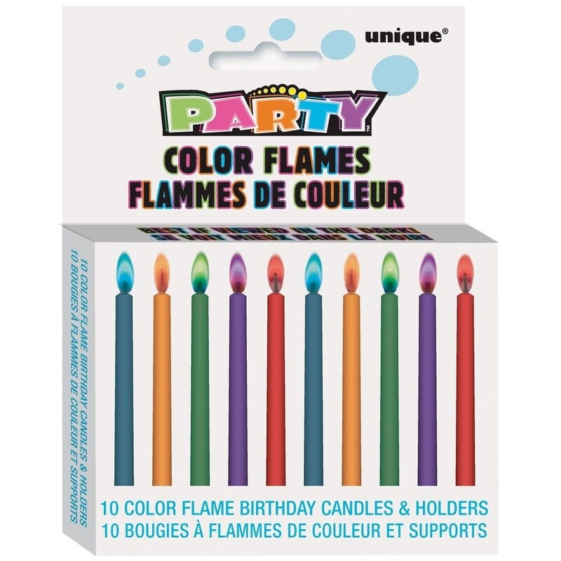 Color Flame Birthday Candles &amp; Holders 10ct