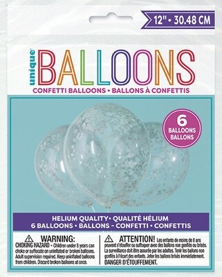 Confetti Balloons-Silver Confetti 12&quot;Latex, 6 pk