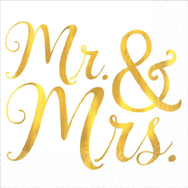 Mr and Mrs Gold Beverage Napkins 16ct