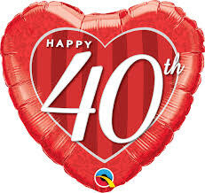 Red 40th Heart Shape Foil Balloon 18&quot;