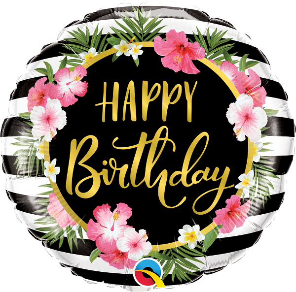 &quot;Happy Birthday&quot; Tropical Stripes 18&quot; Foil Balloon