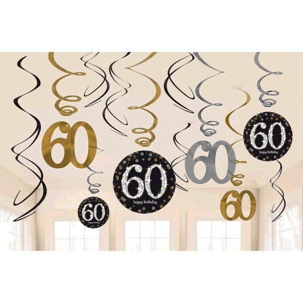 60th Birthday Black &amp; Gold Swirls