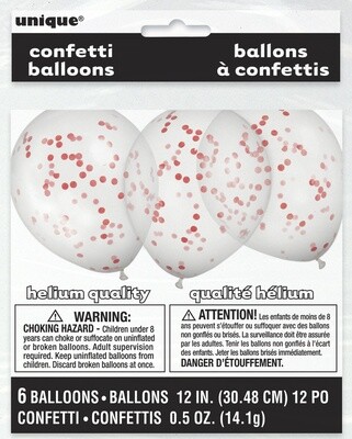 Confetti Balloons-Ruby Red Confetti 12&quot; Latex, 6pk
