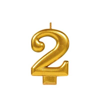 Gold Number 2 Birthday Candle