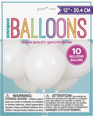 12&quot; Latex Balloon 10ct - White