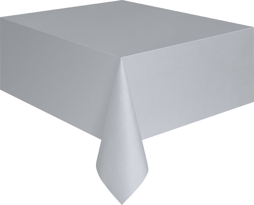 Silver Plastic Rectangle Tablecloth, 54&quot; x 108&quot;