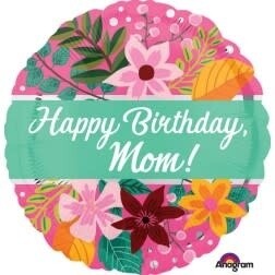 Happy Birthday Mom  Flowers Foil Balloon 18&quot;