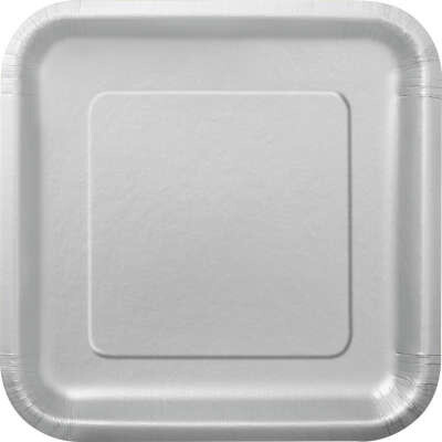 Silver 7&quot; Square Plates, 16ct