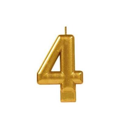 Gold Number 4 Birthday Candle