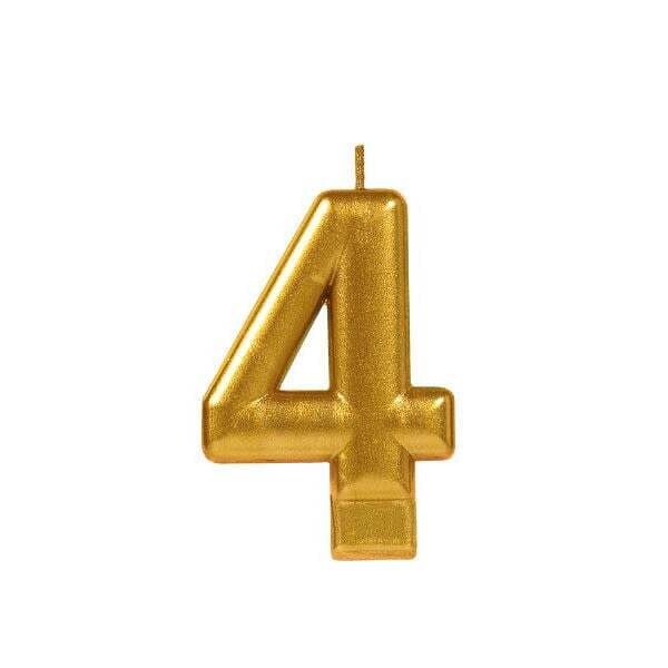 Gold Number 4 Birthday Candle