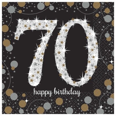 70th Birthday Black and Gold Beverage Napkins