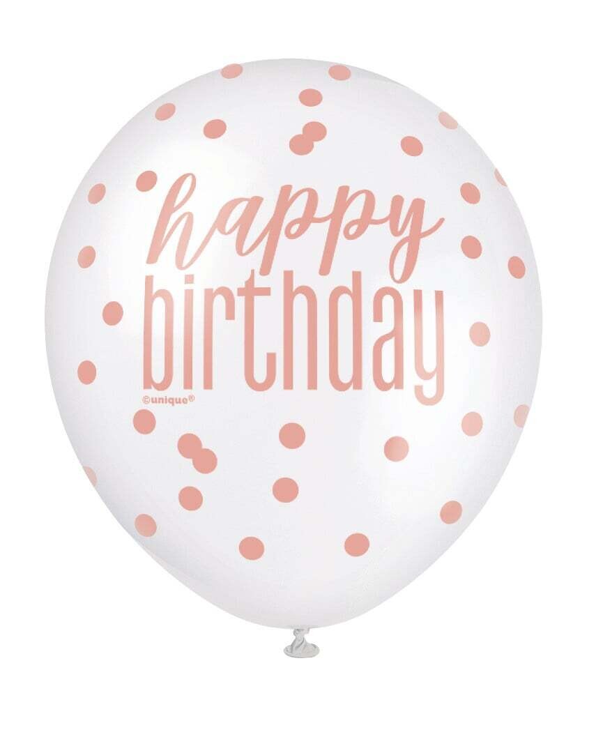 Rose Gold Happy Birthday Latex Balloon 6pk
