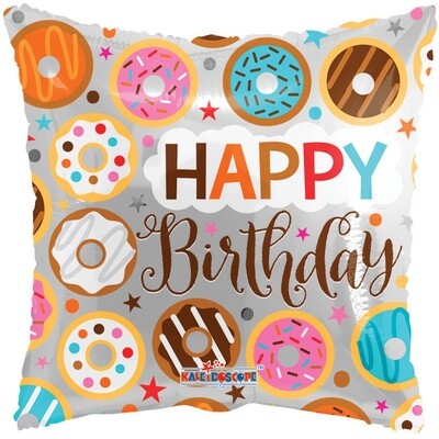 &#39;Happy Birthday&#39; Donut Square Foil Balloon 18&quot;