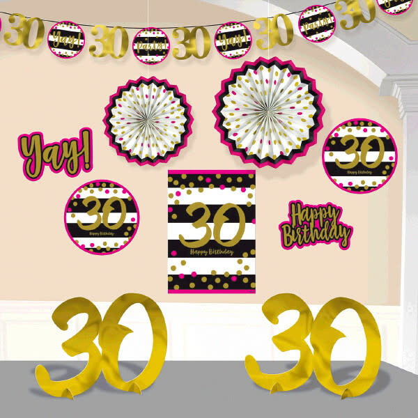 30th Birthday Pink &amp; Gold Room Decorating Kit