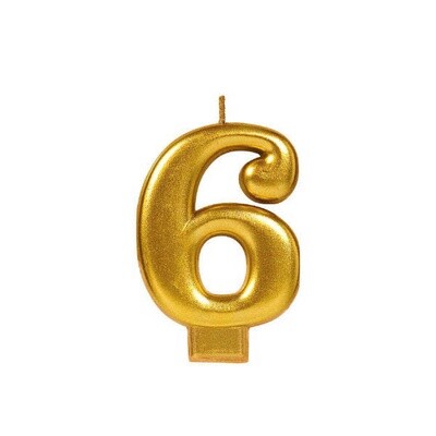 Gold Number 6 Birthday Candle