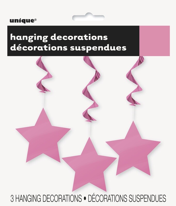 Hot Pink Star Hanging Decorations 3ct