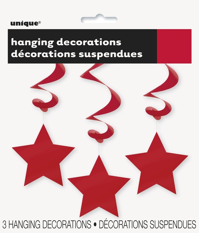 Red Star Hanging Decorations 3ct