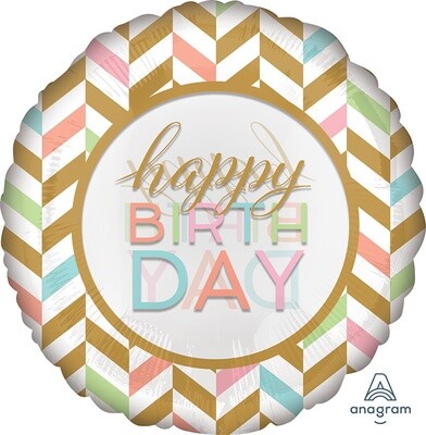 Large Happy Birthday Chevron Foil Balloon 28&quot;