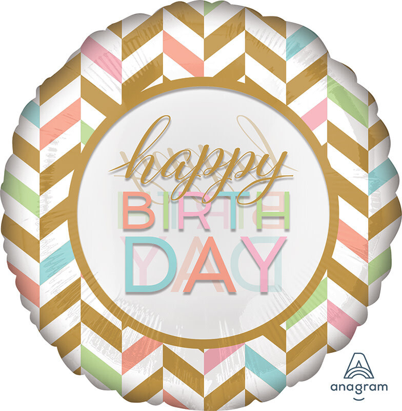 Large Happy Birthday Chevron Foil Balloon 28&quot;