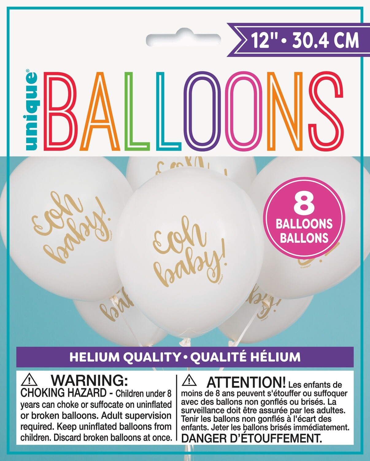 White ‘Oh Baby’ Latex Balloons, 8pk