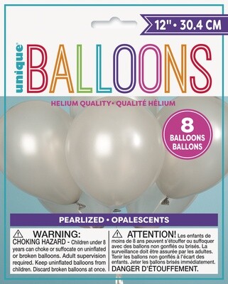 12&quot; Latex Pearlized Balloons 8ct - Silver