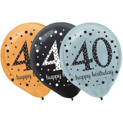 Sparkling Celebration &quot;40&quot; Latex Balloons 12&quot; 15pk