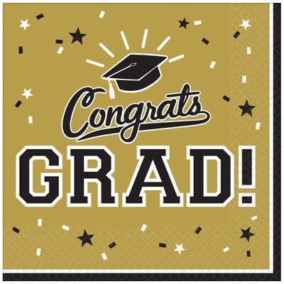 Gold Grad Beverage Napkins 36pk