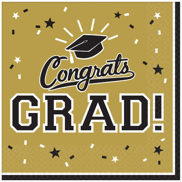 Gold Grad Beverage Napkins 36pk