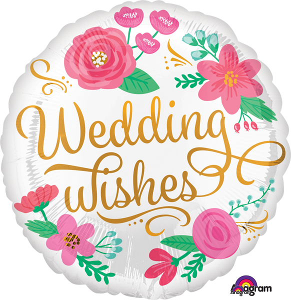 Wedding Wishes Flowers Foil Balloon 18&quot;