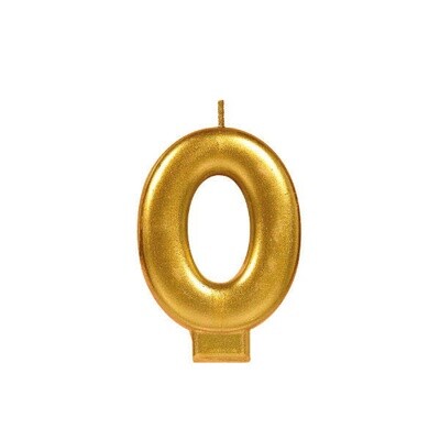 Gold Number 0 Birthday Candle