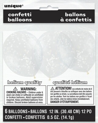 Confetti Balloons-White Confetti 12&quot; Latex, 6pk