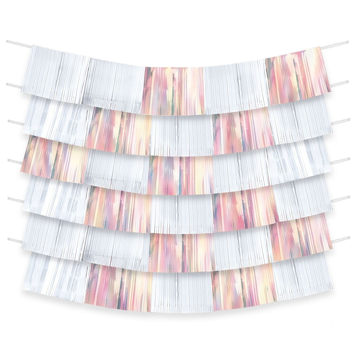 White and Iridescent Fringe Backdrop, 6&quot;W