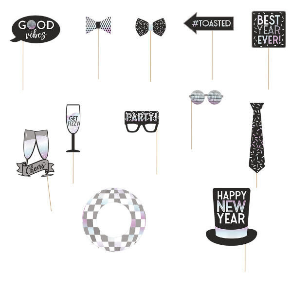 Large New Years Photo Props Silver and Black 12ct