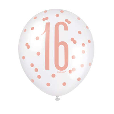 16th Rose Gold Printed Latex Balloons, 6ct 16th Rose Gold Printed Latex Balloons, 6ct