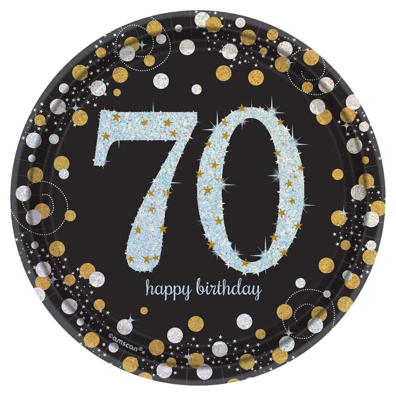 70th Birthday Dessert Plates 8ct, 7&quot;