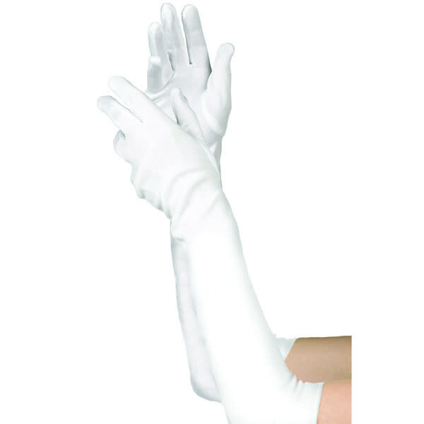 Long White Satin Gloves