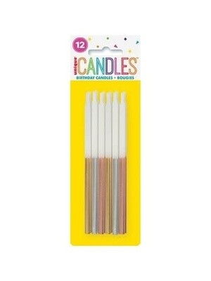 Metallic Dipped Gold, Silver &amp; Rose Gold Birthday Candles 5&quot; - Assorted 12ct
