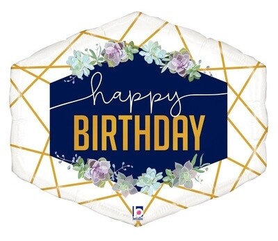 Happy Birthday Navy Flowers Foil Balloon 30&quot;