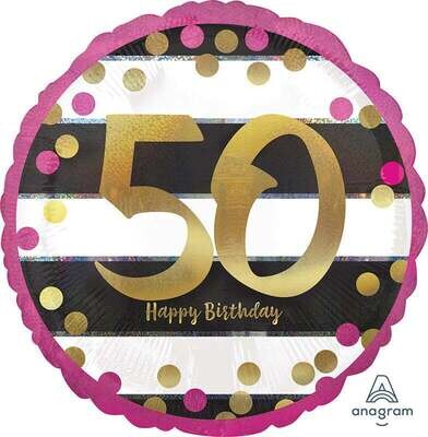 50th Birthday Pink And Gold Foil Balloon 18&quot;