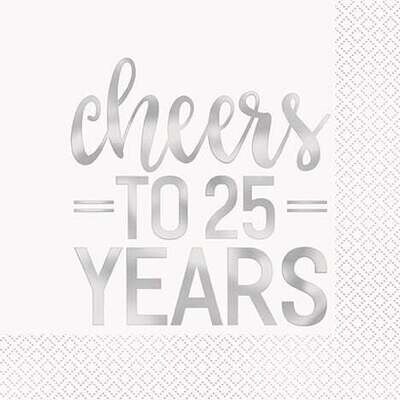 25th Anniversary &#39;Cheers to 25 Years&#39; Luncheon Napkins 16ct