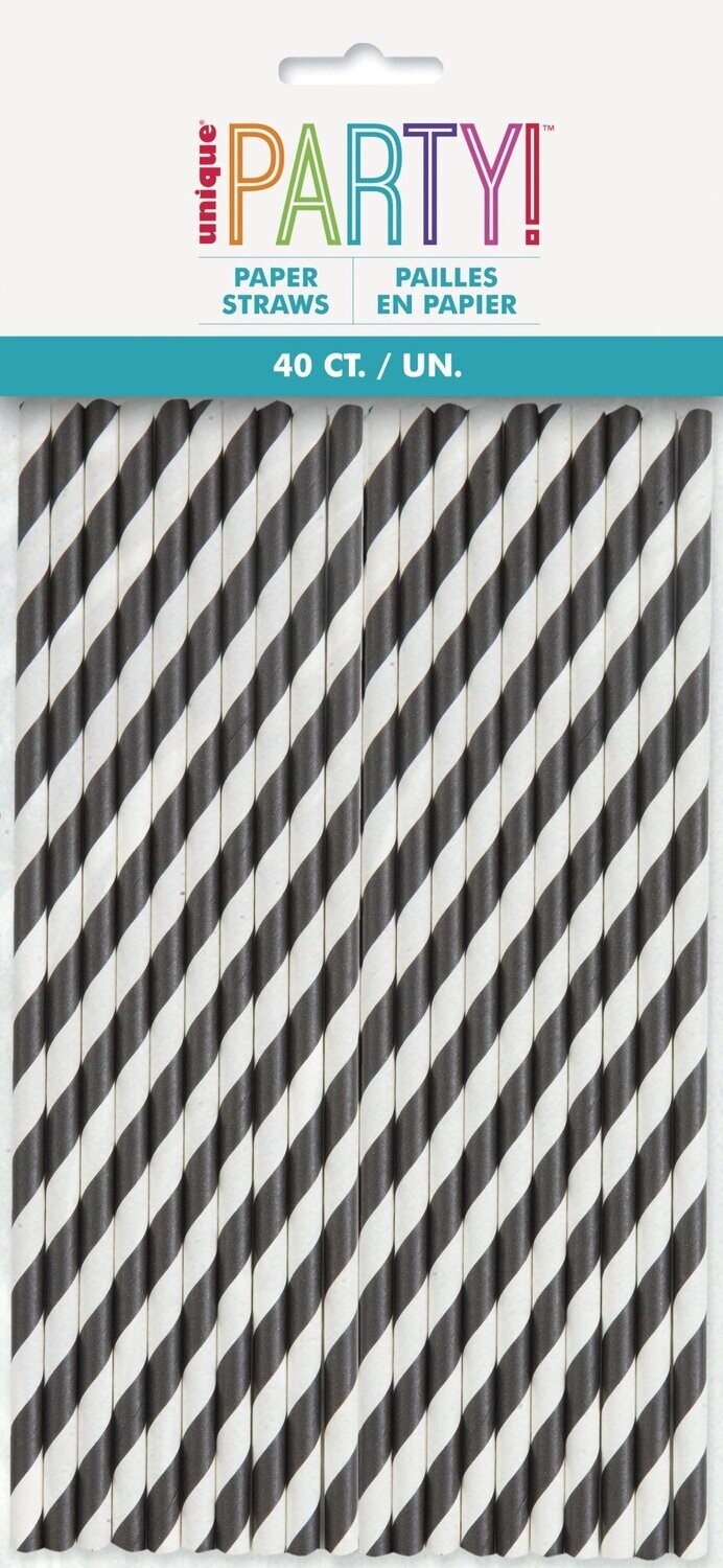 Black Striped Paper Straws 40ct