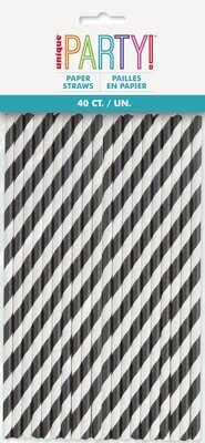 Black Striped Paper Straws 40ct