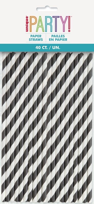 Black Striped Paper Straws 40ct