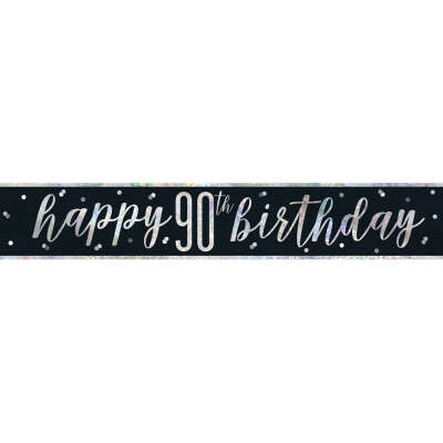 Glitz Black 90th Birthday Banner 9FT